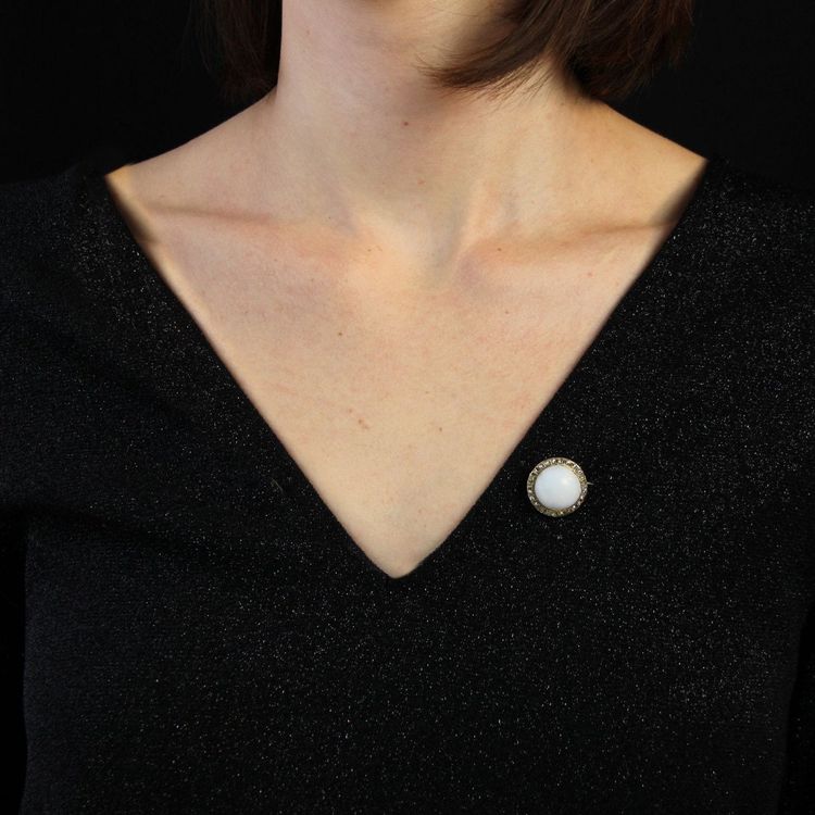 Opal Brosche Diamanten Schwarz Emaille