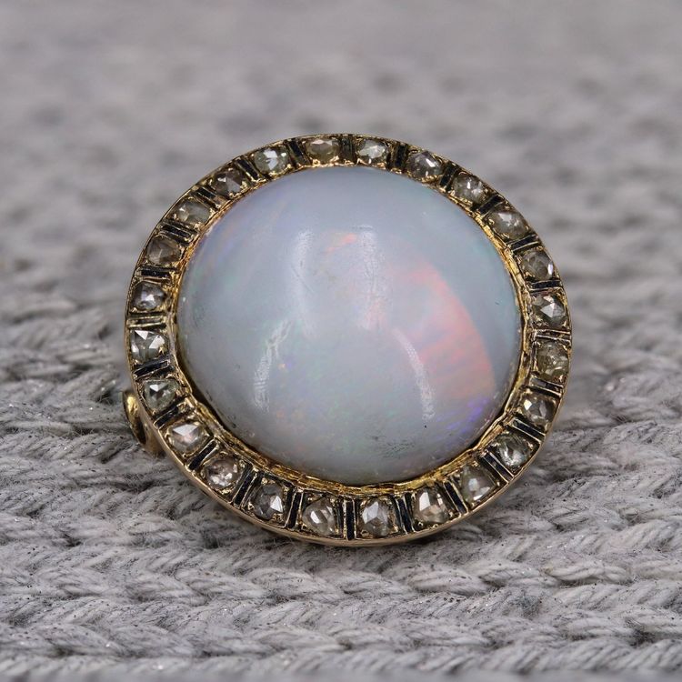 Opal Brosche Diamanten Schwarz Emaille