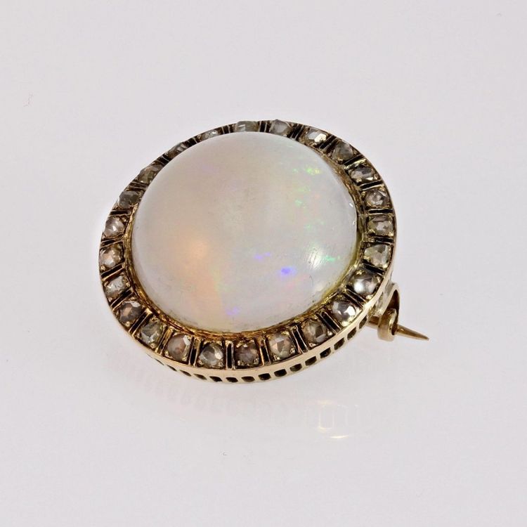 Opal Brosche Diamanten Schwarz Emaille