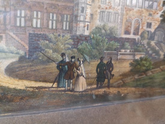 Pair of engravings enhanced with gouache - Landscape - Late 19th century