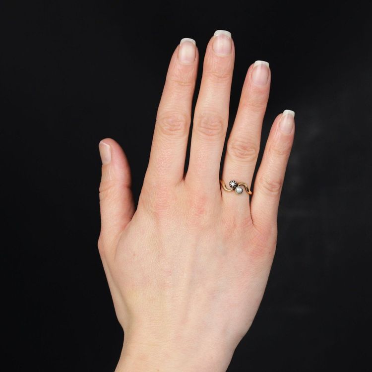 Bague Toi Et Moi Ancienne Perle Et Diamant