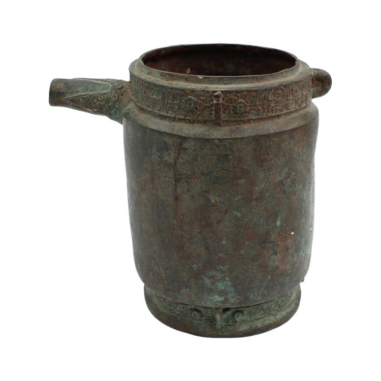 Antica brocca cinese in bronzo del periodo Song con patina