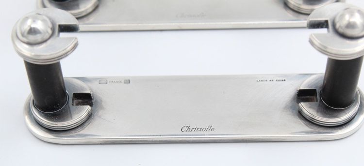 Coppia di portamenù in metallo argentato e lacca cinese Christofle