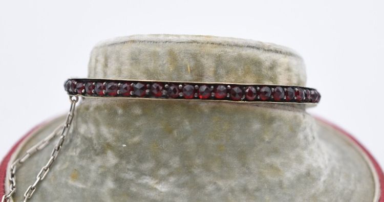 Ancien Bracelet En Grenat Et Argent