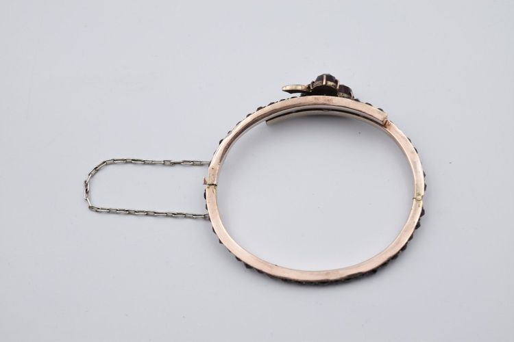 Ancien Bracelet En Grenat Et Argent