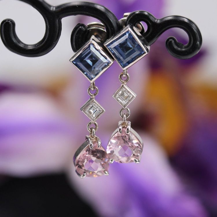 Saphir-, Diamant- und Morganit-Ohrringe