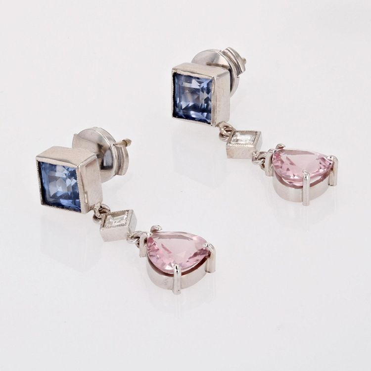 Saphir-, Diamant- und Morganit-Ohrringe