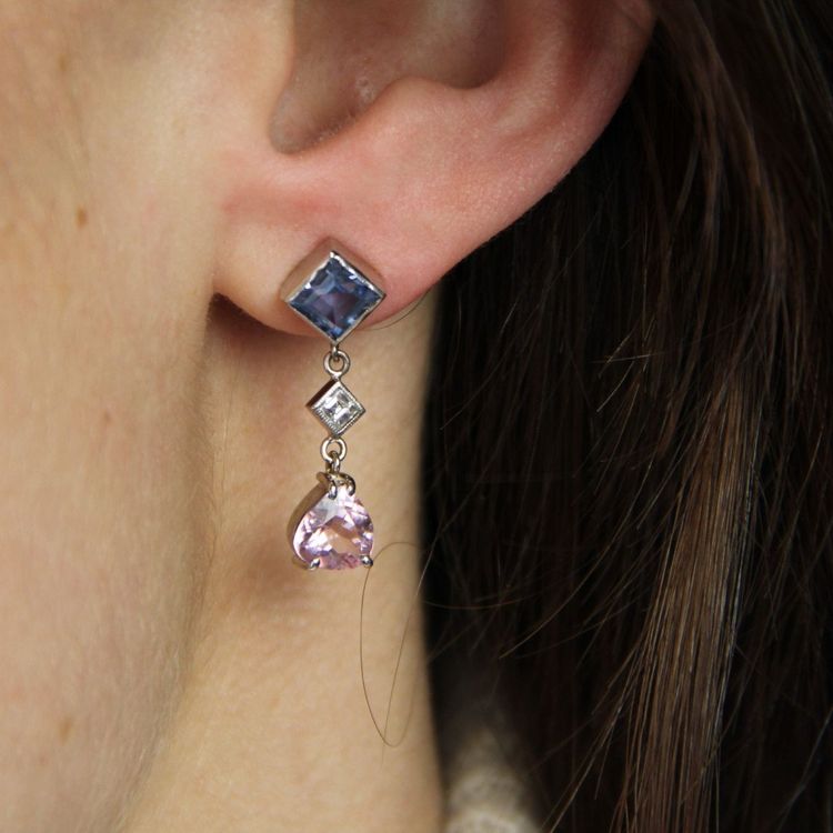 Saphir-, Diamant- und Morganit-Ohrringe
