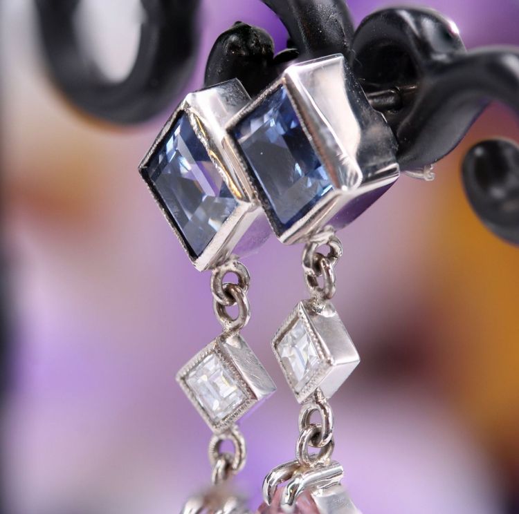 Saphir-, Diamant- und Morganit-Ohrringe