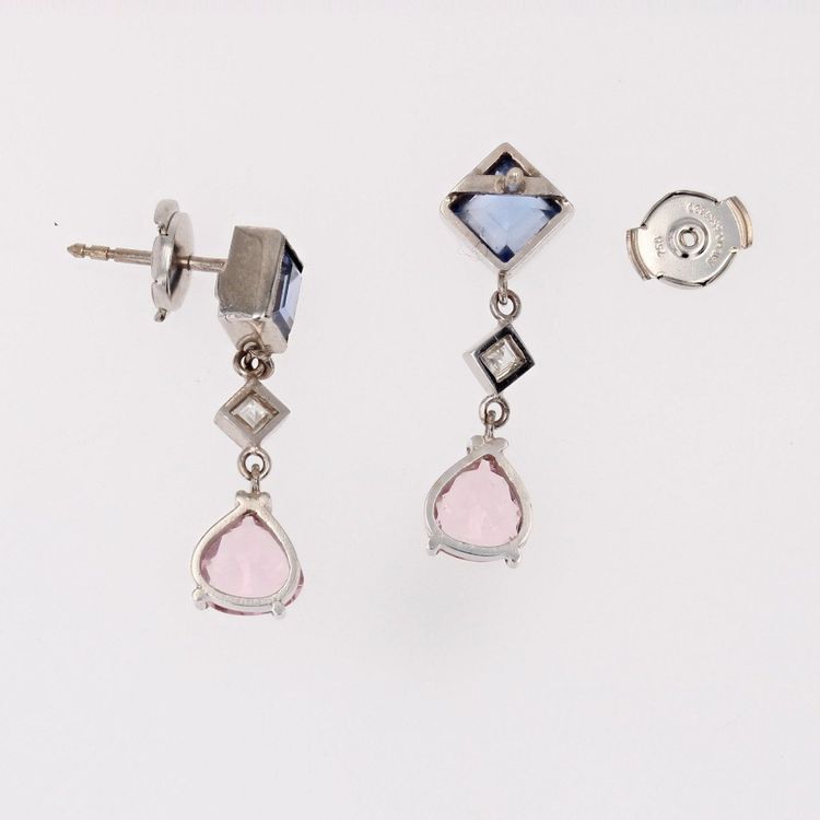 Saphir-, Diamant- und Morganit-Ohrringe