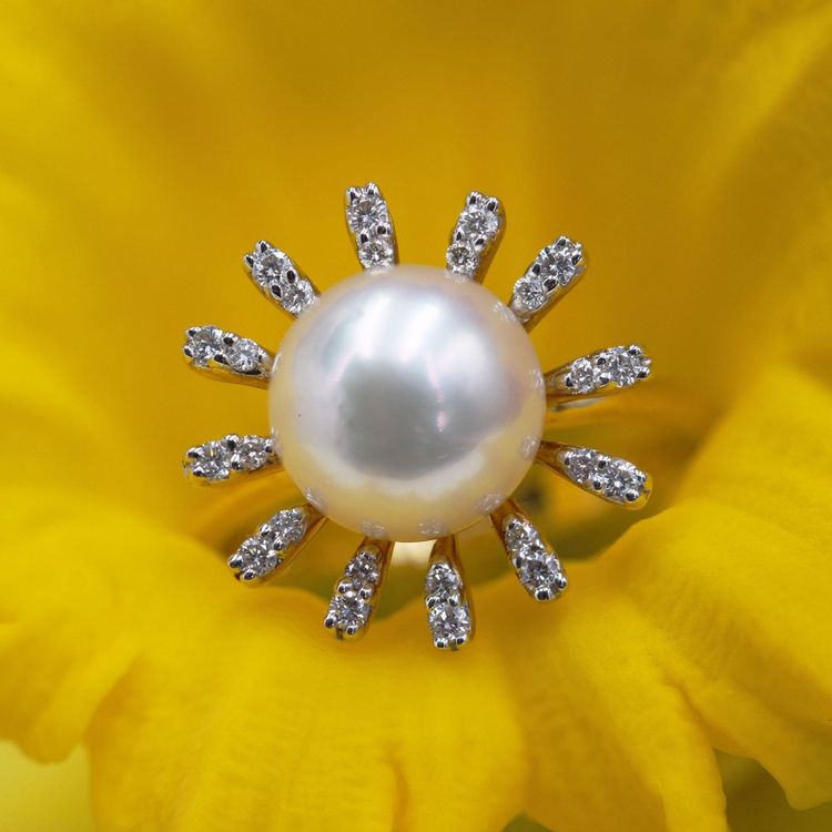 Bague Perle De Cutlure Akoya Et Diamants Flocon