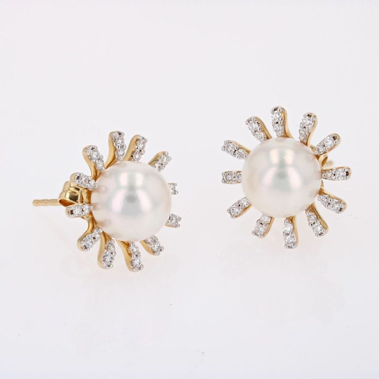 Schneeflockenohrringe mit Akoya-Perlen und Diamanten