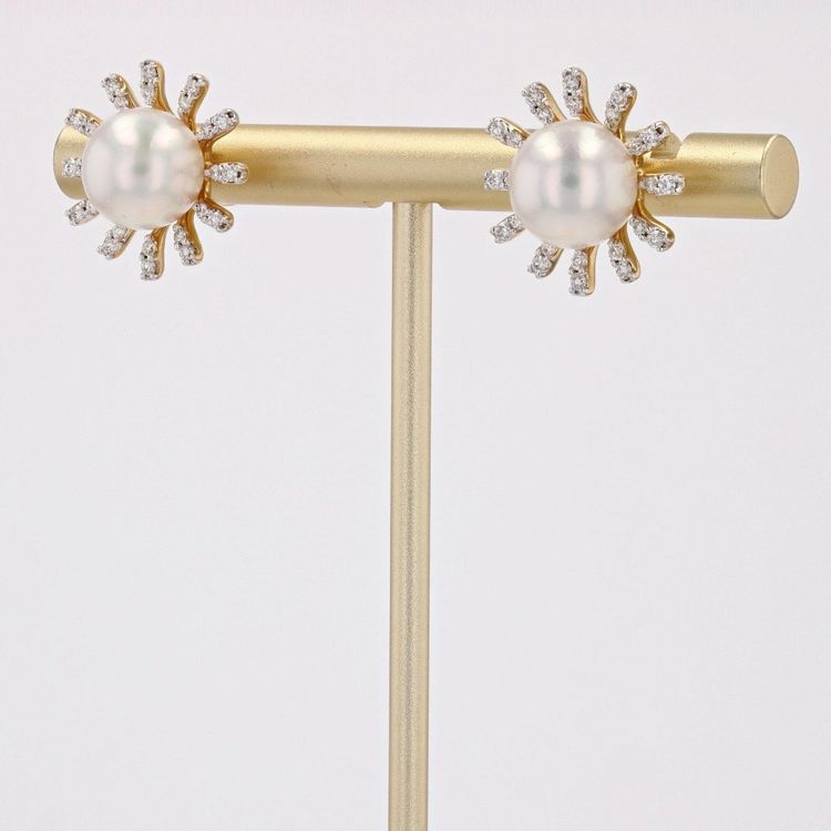 Schneeflockenohrringe mit Akoya-Perlen und Diamanten