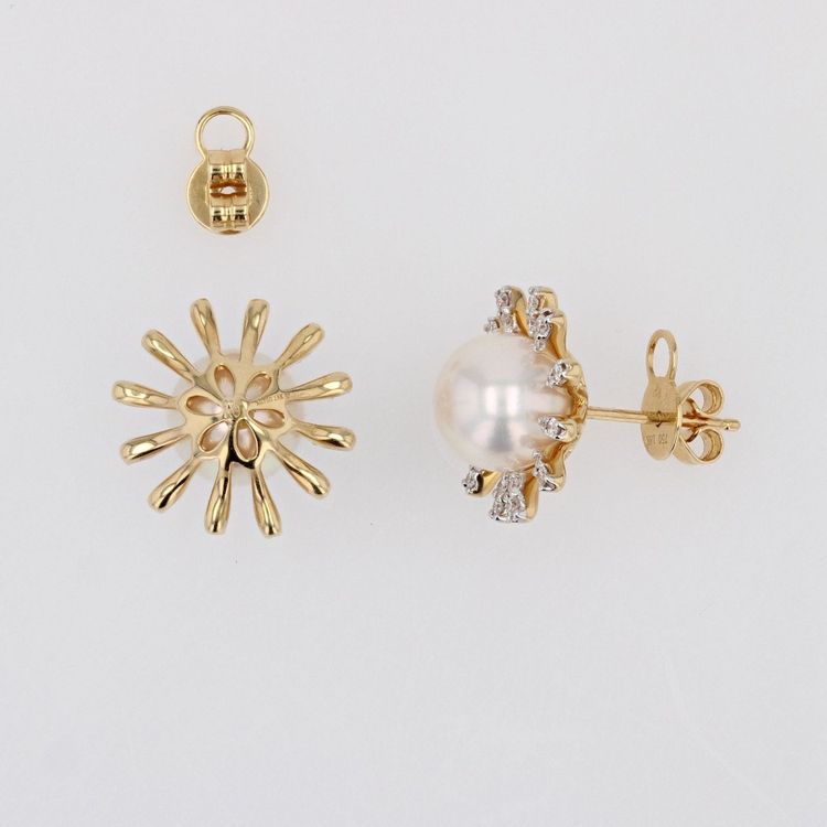 Schneeflockenohrringe mit Akoya-Perlen und Diamanten