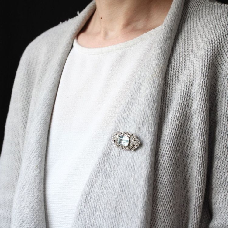 Art Deco Aquamarin- und Diamantbrosche