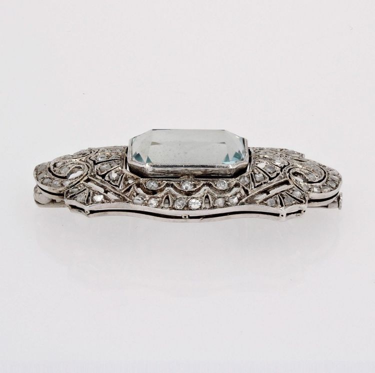 Art Deco Aquamarin- und Diamantbrosche