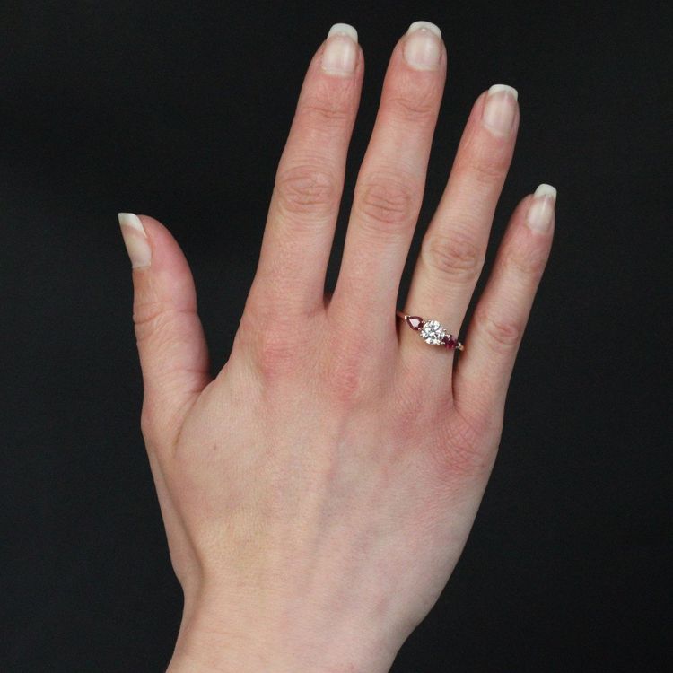 Bague Diamant Et Rubis Taillés En Poire