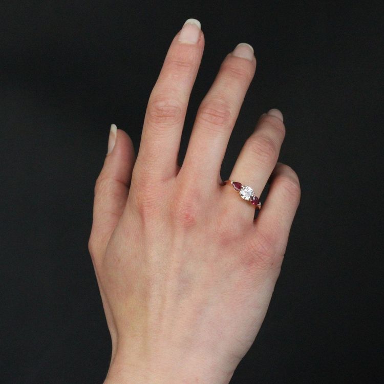 Bague Diamant Et Rubis Taillés En Poire