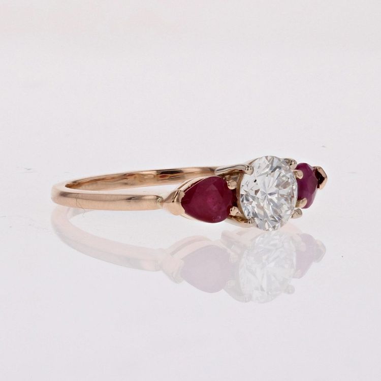 Bague Diamant Et Rubis Taillés En Poire