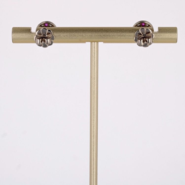 Kalibrierte Diamant- und Rubinperlenohrringe