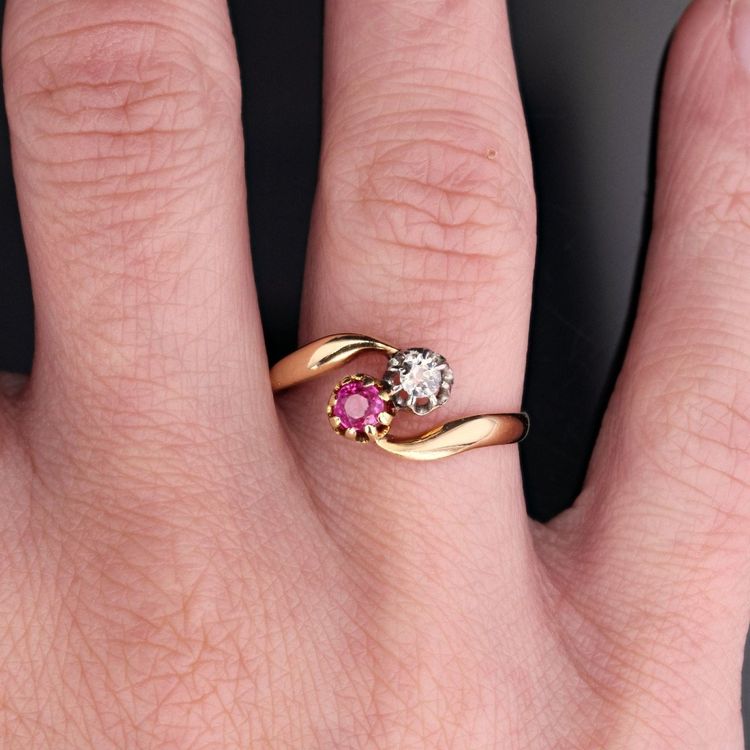 Bague Toi Et Moi Rubis Diamant Or Jaune