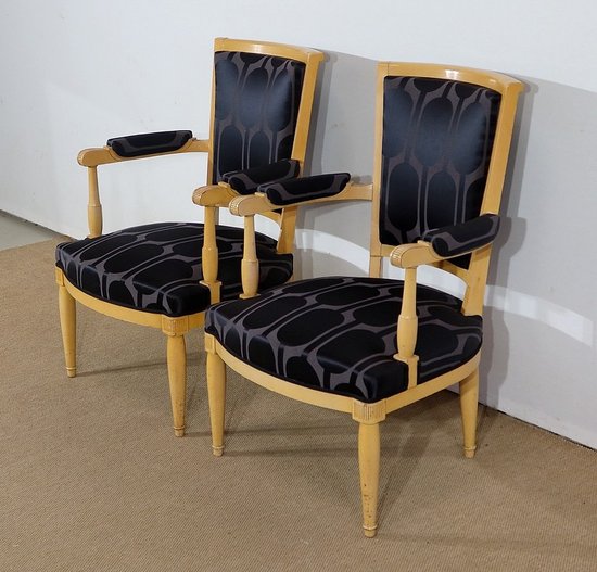  Paire de Fauteuils Modernisme en Sycomore massif, goût Directoire – 1940 