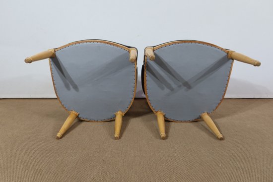  Paire de Fauteuils Modernisme en Sycomore massif, goût Directoire – 1940 