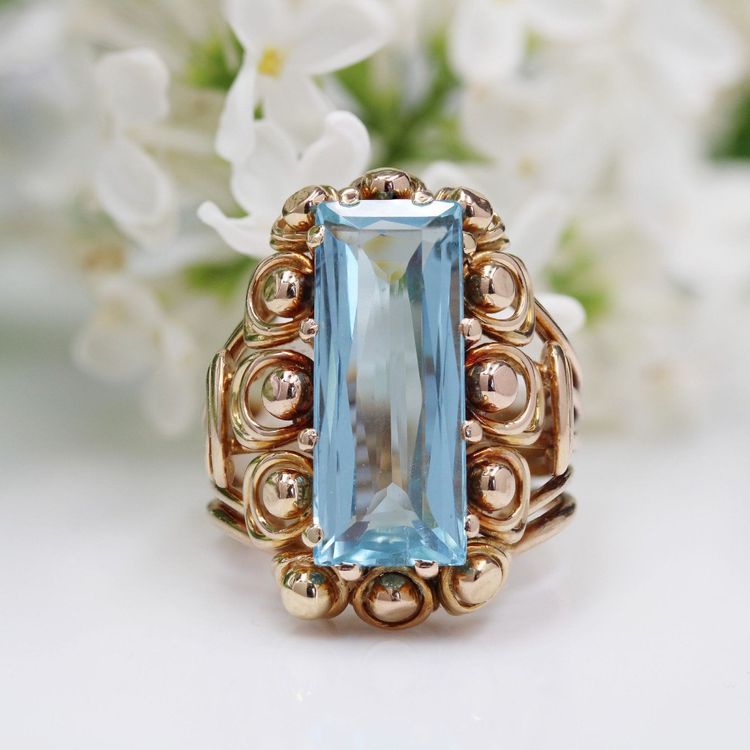 Anello vintage con acquamarina e oro rosa