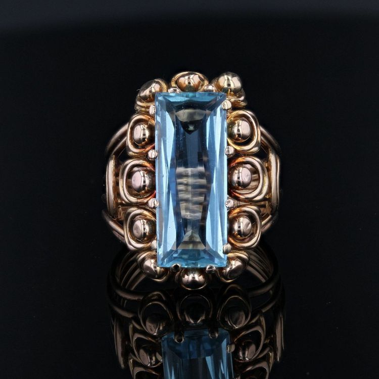 Anello vintage con acquamarina e oro rosa