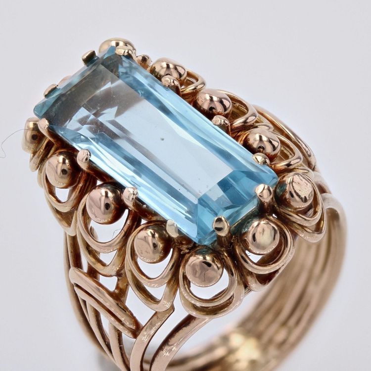 Anello vintage con acquamarina e oro rosa