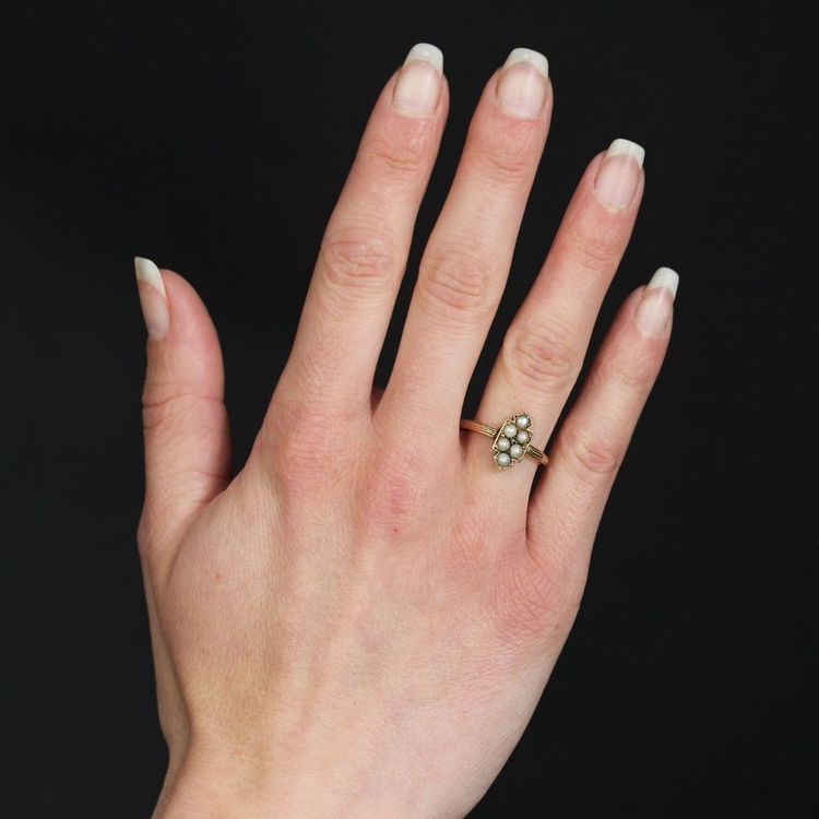 Bague Ancienne écusson Et Perles Fines