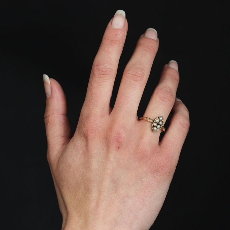 Bague Ancienne écusson Et Perles Fines