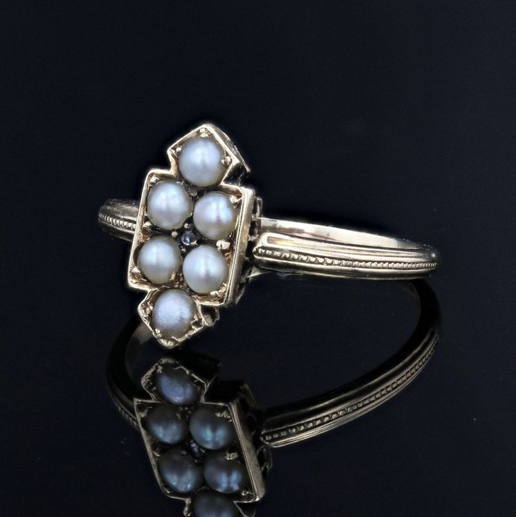 Bague Ancienne écusson Et Perles Fines