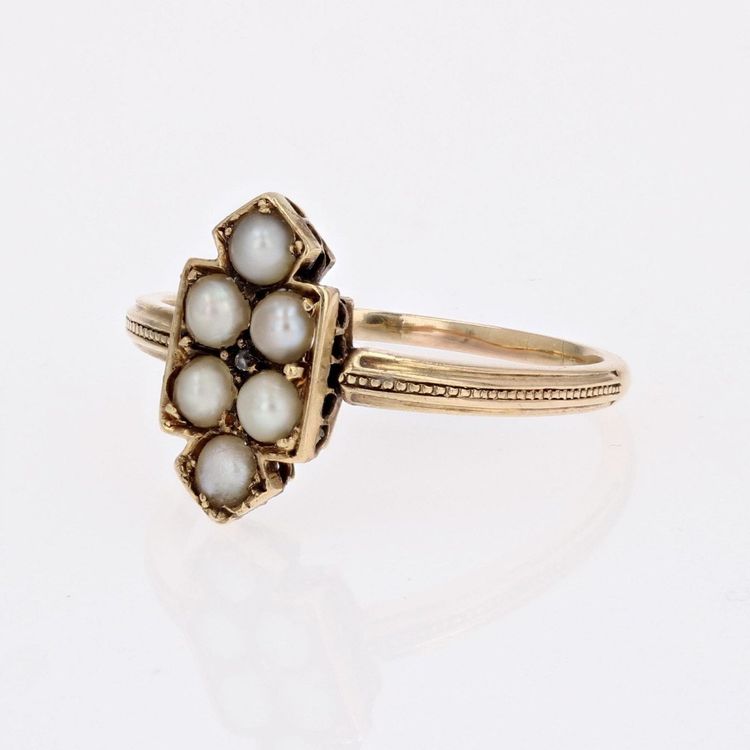 Bague Ancienne écusson Et Perles Fines