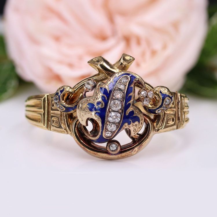 Bracelet Ancien Or Diamants émail Napoléon III