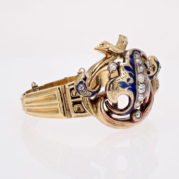 Bracelet Ancien Or Diamants émail Napoléon III