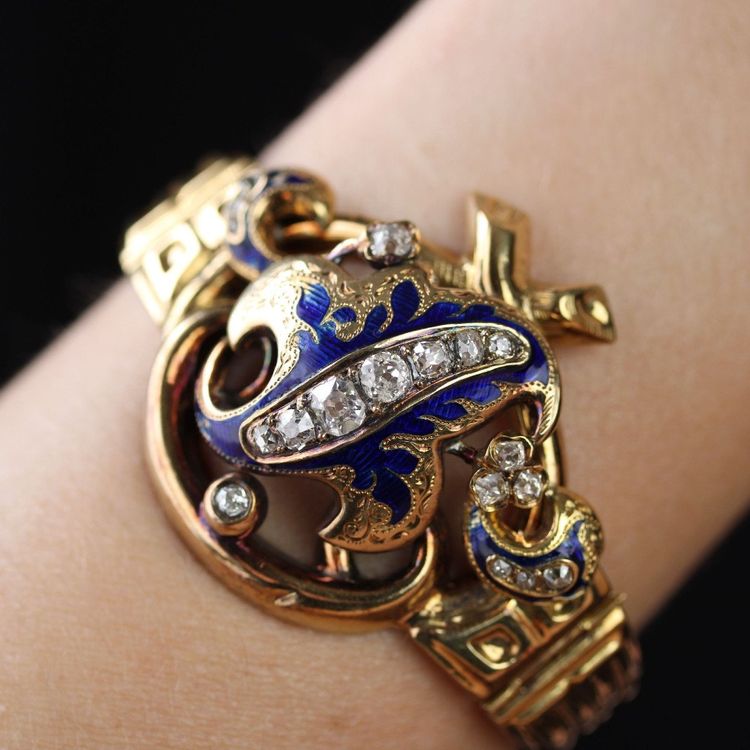 Bracelet Ancien Or Diamants émail Napoléon III