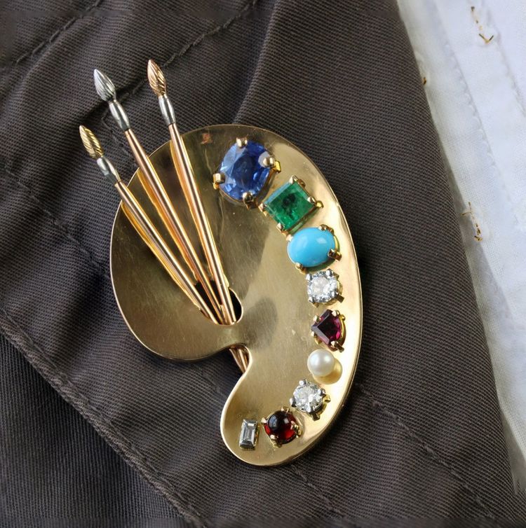 Broche Palette Du Peintre Pierres Précieuses