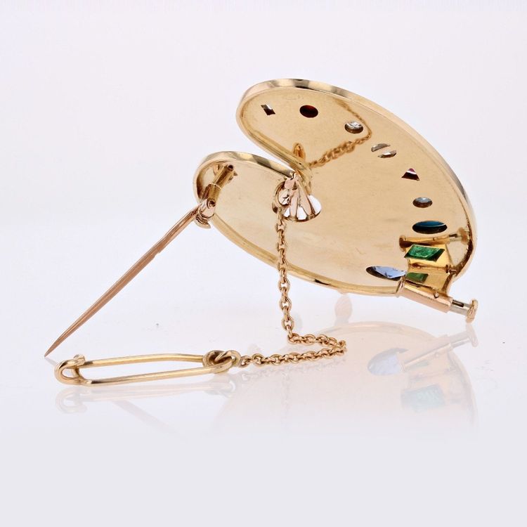 Broche Palette Du Peintre Pierres Précieuses