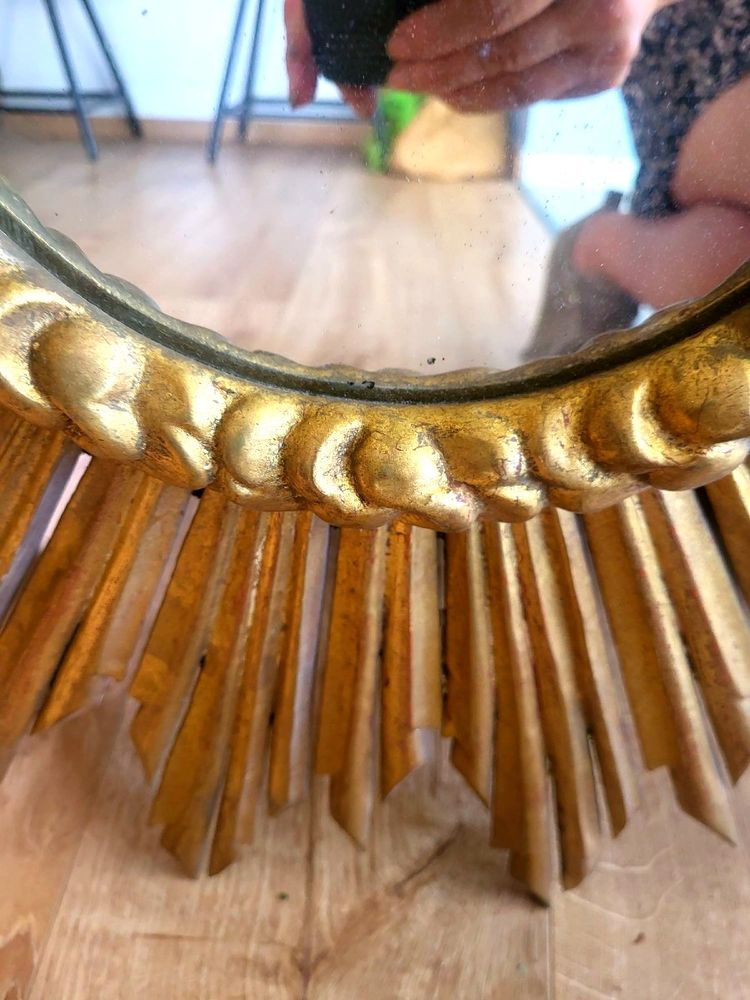 Grand miroir soleil doré à la feuille XIXeme 