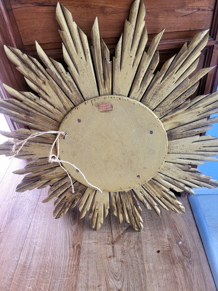 Grand miroir soleil doré à la feuille XIXeme 