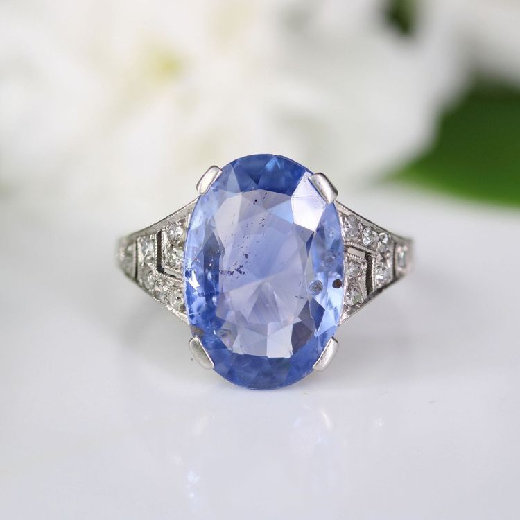 Art Deco Ceylon Saphir und Diamant Ring