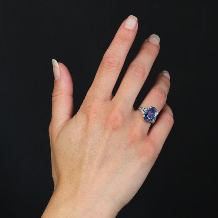 Art Deco Ceylon Saphir und Diamant Ring