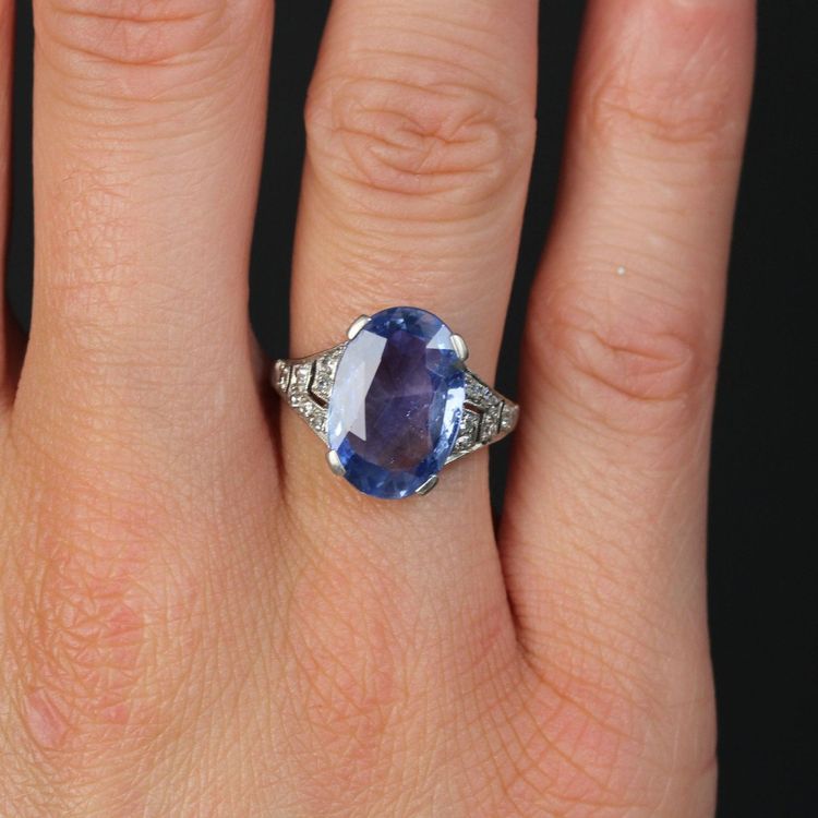 Art Deco Ceylon Saphir und Diamant Ring