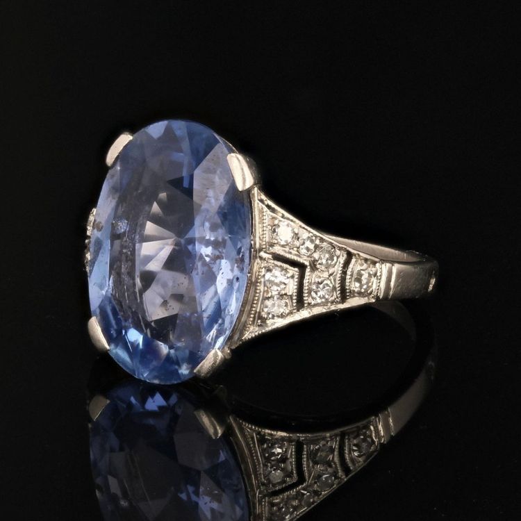 Art Deco Ceylon Saphir und Diamant Ring