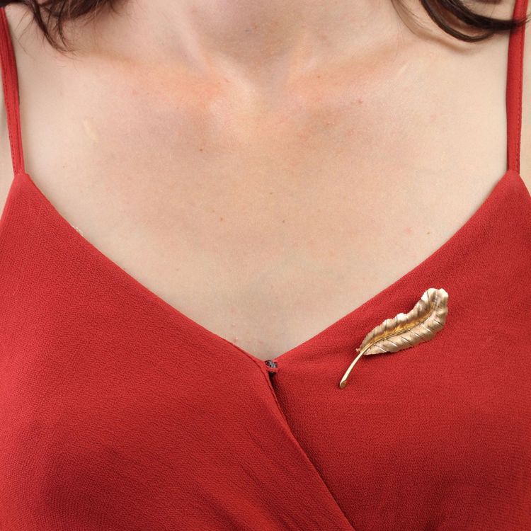 Broche Feuille Or Rose