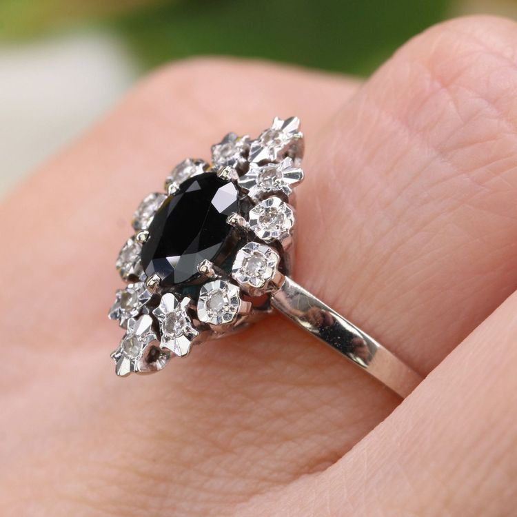 Marquise Sapphire Diamond Ring White Gold