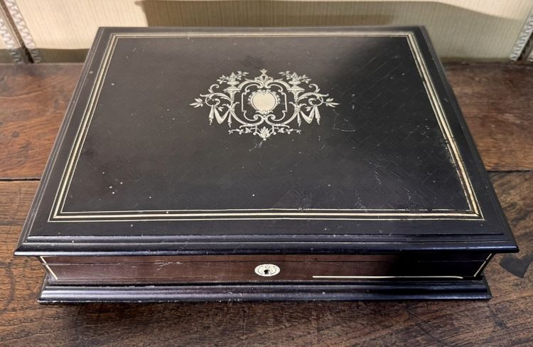 Ebony and mahogany box with noble material inlays, Napoleon III period