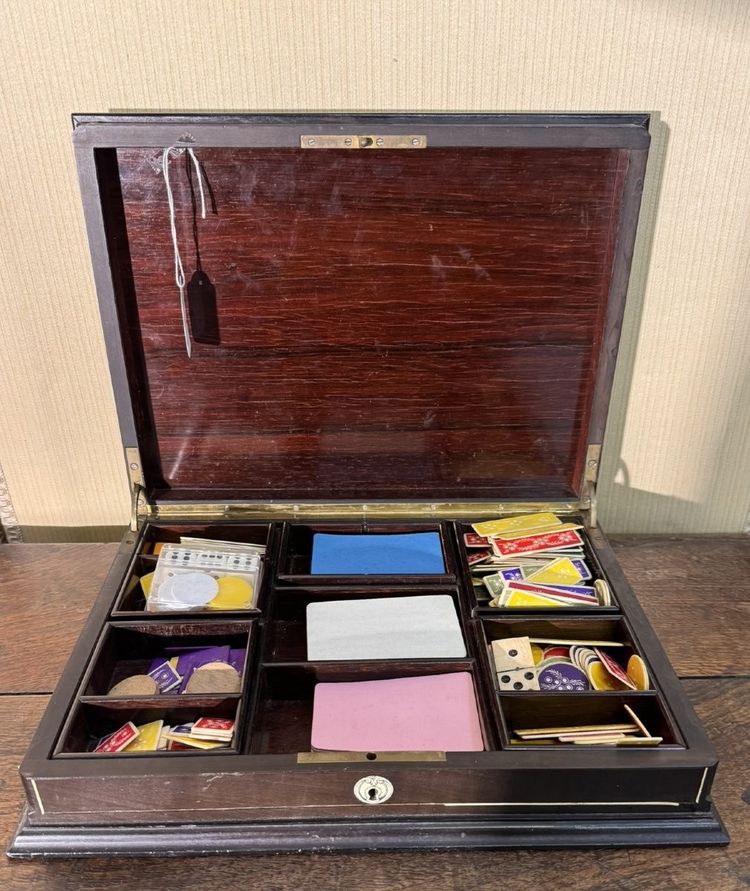 Ebony and mahogany box with noble material inlays, Napoleon III period