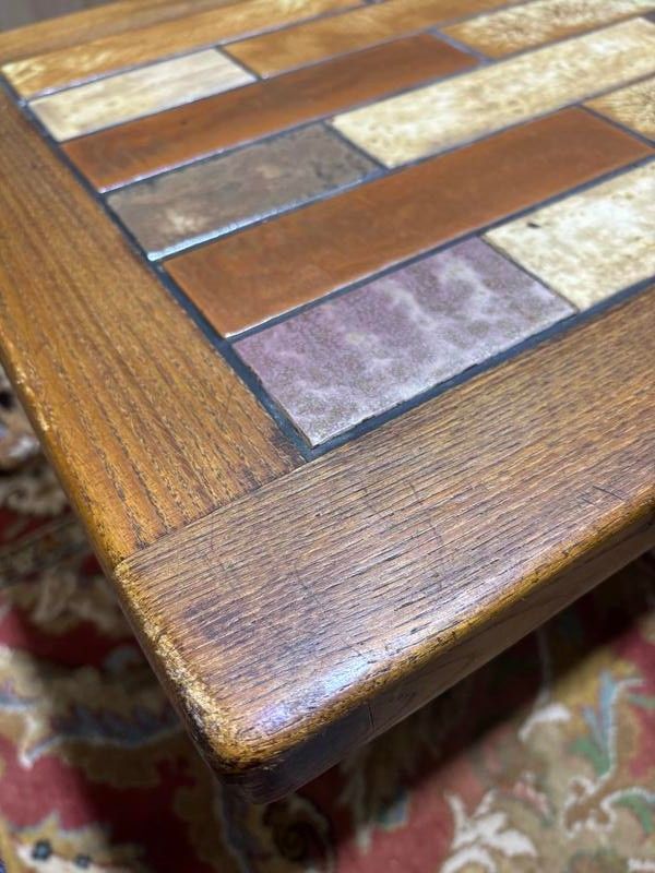 70s wood and ceramic coffee table